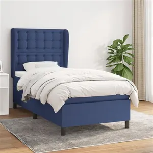 vidaXL Sommier à lattes de lit avec matelas Bleu 90x200 cm Tissu pas cher