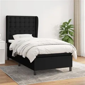 vidaXL Sommier à lattes de lit avec matelas Noir 90x190 cm Tissu pas cher