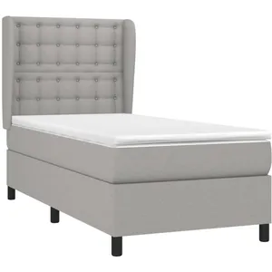 vidaXL Sommier à lattes de lit et matelas Gris clair 90x190 cm Tissu pas cher