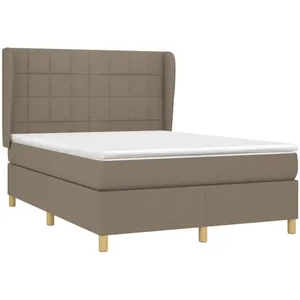 vidaXL Sommier à lattes de lit avec matelas Taupe 140x190 cm Tissu pas cher