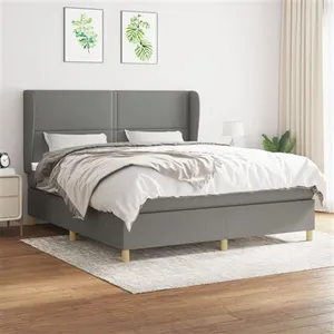 vidaXL Sommier à lattes de lit avec matelas Gris foncé 180x200cm Tissu pas cher