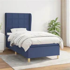vidaXL Sommier à lattes de lit avec matelas Bleu 90x200 cm Tissu pas cher