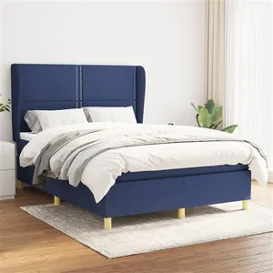 Comparateur de prix : vidaXL Sommier à lattes de lit avec matelas Bleu 140x190 cm Tissu