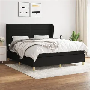 vidaXL Sommier à lattes de lit avec matelas Noir 180x200 cm Tissu pas cher