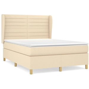 vidaXL Sommier à lattes de lit avec matelas Crème 140x200 cm Tissu pas cher