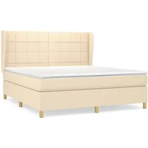 vidaXL Sommier à lattes de lit avec matelas Crème 160x200 cm Tissu pas cher