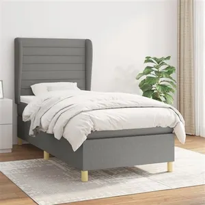 vidaXL Sommier à lattes de lit avec matelas Gris foncé 90x200 cm Tissu pas cher