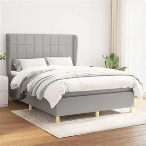 vidaXL Sommier à lattes de lit avec matelas Gris clair 140x200cm Tissu pas cher