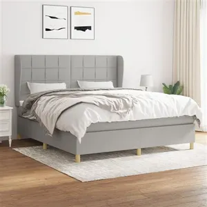 vidaXL Sommier à lattes de lit avec matelas Gris clair 160x200cm Tissu pas cher