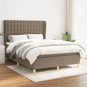vidaXL Sommier à lattes de lit avec matelas Taupe 140x200 cm Tissu pas cher