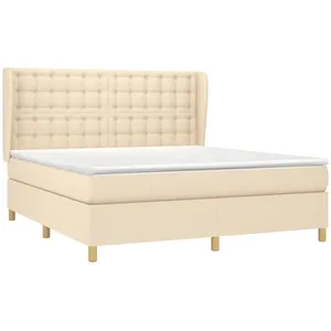 vidaXL Sommier à lattes de lit avec matelas Crème 180x200 cm Tissu pas cher