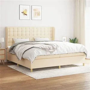 vidaXL Sommier à lattes de lit avec matelas Crème 200x200 cm Tissu pas cher