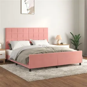 vidaXL Cadre de lit avec tête de lit Rose 160x200 cm Velours pas cher