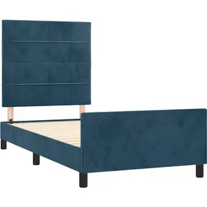 vidaXL Cadre de lit avec tête de lit Bleu foncé 90x200 cm Velours pas cher