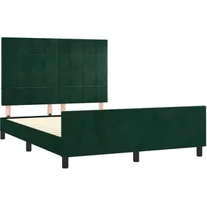 vidaXL Cadre de lit avec tête de lit Vert foncé 140x190 cm Velours pas cher