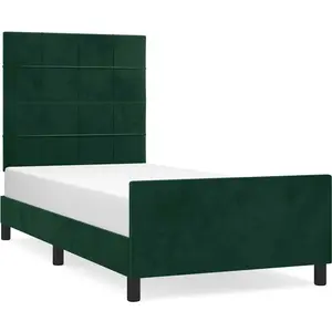 vidaXL Cadre de lit avec tête de lit Vert foncé 80x200 cm Velours pas cher