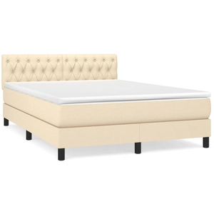 vidaXL Sommier à lattes de lit avec matelas Crème 140x200 cm Tissu pas cher