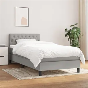 vidaXL Sommier à lattes de lit avec matelas Gris clair 90x200 cm Tissu pas cher
