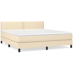 vidaXL Sommier à lattes de lit avec matelas Crème 160x200 cm Tissu pas cher