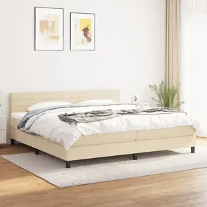Comparateur de prix : vidaXL Sommier à lattes de lit avec matelas Crème 200x200 cm Tissu