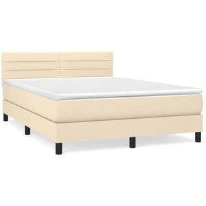 vidaXL Sommier à lattes de lit avec matelas Crème 160x200 cm Tissu pas cher