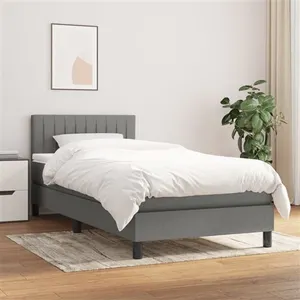 vidaXL Sommier à lattes de lit avec matelas Gris foncé 90x200 cm Tissu pas cher