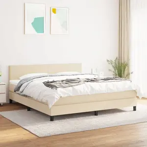 vidaXL Sommier à lattes de lit avec matelas Crème 180x200 cm Tissu pas cher