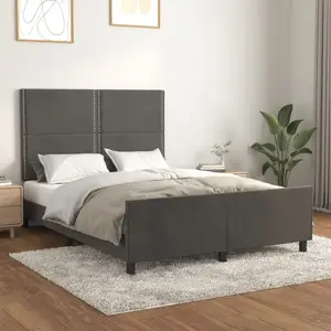 vidaXL Cadre de lit avec tête de lit Gris foncé 140x200 cm Velours pas cher