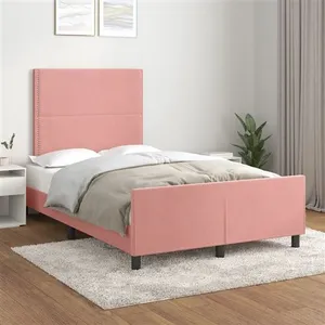 vidaXL Cadre de lit avec tête de lit Rose 120x200 cm Velours pas cher