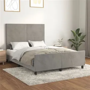 vidaXL Cadre de lit avec tête de lit Gris clair 140x190 cm Velours pas cher
