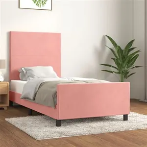 vidaXL Cadre de lit avec tête de lit Rose 100x200 cm Velours pas cher