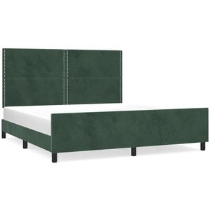 vidaXL Cadre de lit avec tête de lit Vert foncé 200x200 cm Velours pas cher