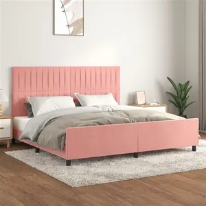 vidaXL Cadre de lit avec tête de lit Rose 200x200 cm Velours pas cher