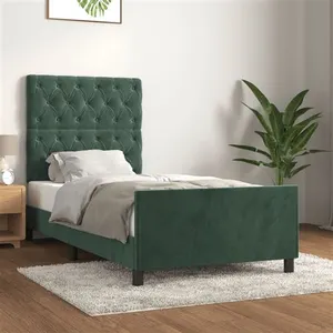 vidaXL Cadre de lit avec tête de lit Vert foncé 80x200 cm Velours pas cher