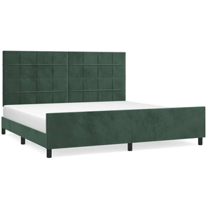 vidaXL Cadre de lit avec tête de lit Vert foncé 200x200 cm Velours pas cher