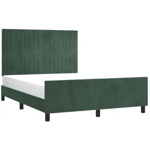 vidaXL Cadre de lit avec tête de lit Vert foncé 140x190 cm Velours pas cher