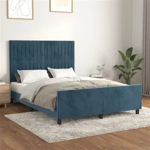 vidaXL Cadre de lit avec tête de lit Bleu foncé 140x190 cm Velours pas cher