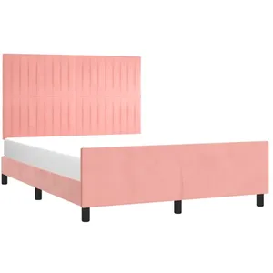 vidaXL Cadre de lit avec tête de lit Rose 140x190 cm Velours pas cher