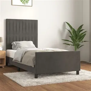 vidaXL Cadre de lit avec tête de lit Gris foncé 90x200 cm Velours pas cher