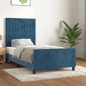 vidaXL Cadre de lit avec tête de lit Bleu foncé 90x200 cm Velours pas cher