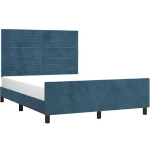 vidaXL Cadre de lit avec tête de lit Bleu foncé 140x190 cm Velours pas cher