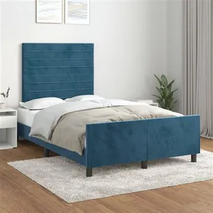 vidaXL Cadre de lit avec tête de lit Bleu foncé 120x200 cm Velours pas cher