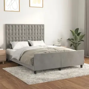 vidaXL Cadre de lit avec tête de lit Gris clair 140x190 cm Velours pas cher