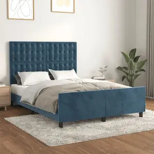 vidaXL Cadre de lit avec tête de lit Bleu foncé 140x190 cm Velours