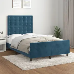 vidaXL Cadre de lit avec tête de lit Bleu foncé 120x200 cm Velours pas cher