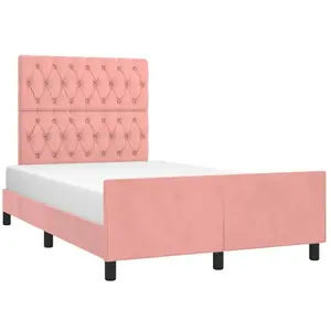 vidaXL Cadre de lit avec tête de lit Rose 120x200 cm Velours pas cher