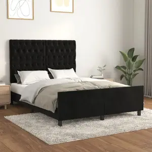 vidaXL Cadre de lit avec tête de lit Noir 140x190 cm Velours pas cher