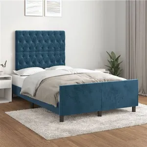 vidaXL Cadre de lit avec tête de lit Bleu foncé 120x200 cm Velours pas cher