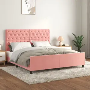 vidaXL Cadre de lit avec tête de lit Rose 160x200 cm Velours pas cher