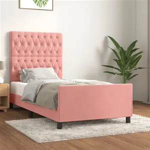 vidaXL Cadre de lit avec tête de lit Rose 90x200 cm Velours pas cher